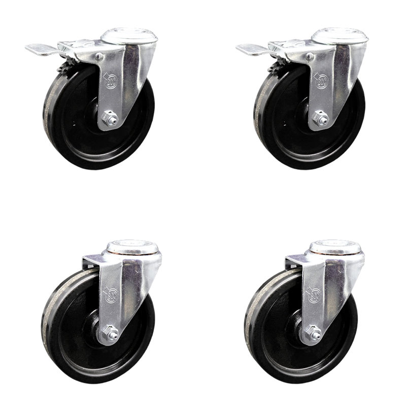 5 Inch Phenolic Wheel Swivel Bolt Hole Caster Set with 2 Total Lock Brake SCC/SCC-BHTTL20S514-PHS-2-S-2