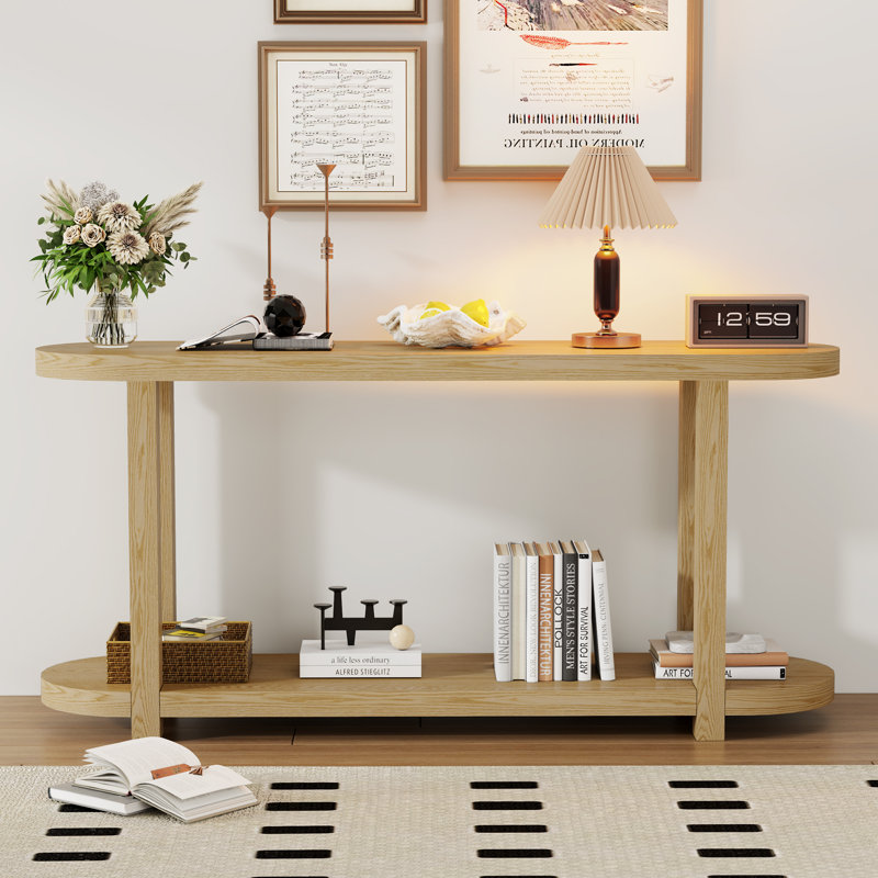U_style modern minimalist ash veneer entryway table with streamlined desktop, perfect for study, hallway, and foyer
