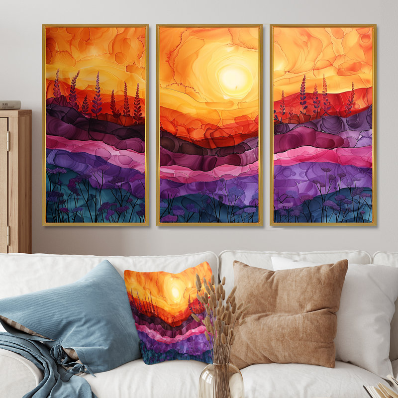 Charpentier - ensemble d'art mural arc-en-ciel, H 28 po x l 12 po x P 1 po, Toile avec cadre flottant or