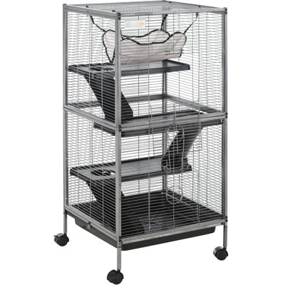 Cage en métal pour petits animaux - 4, roulant, avec plateau propre, gris, pour furets, chinchillas, planeurs de sucre, roulant: métal, chatons gris