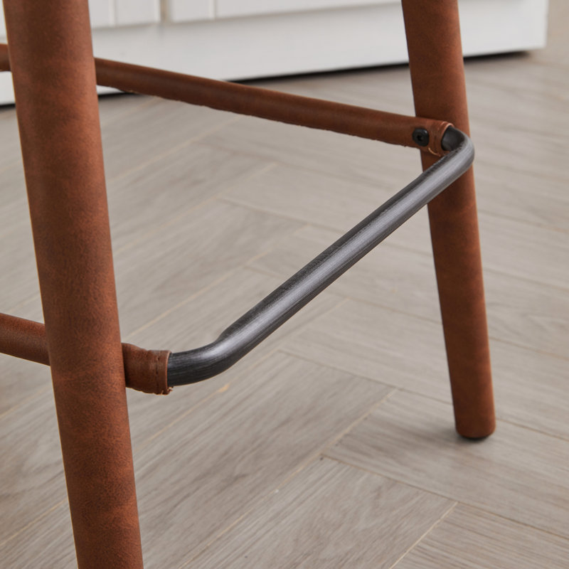 Tabouret de bar en faux cuir brun à hauteur de comptoir avec pieds et repose-pieds en métal, siège rembourré confortable pour îlot de cuisine, pub, comptoir de salle à manger, 2. Forme ovale, design ergonomique, matériau principal en polyuréthane