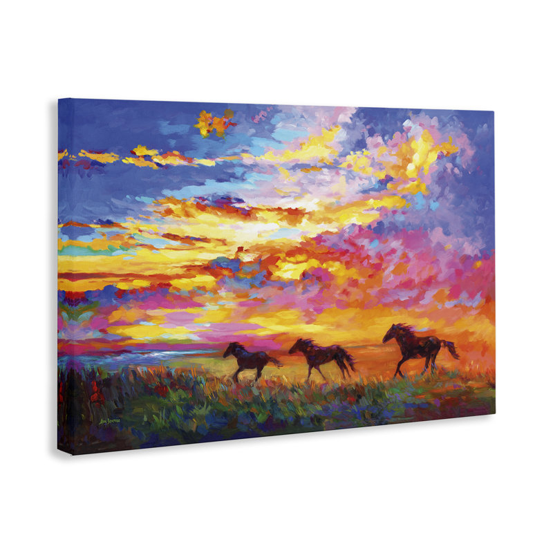 «Wild Horses at Sunset» par Leon Devenice, H 30 po x l 45 po