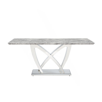 Marble Dining Table For 6 People, 70'' Rectangle Faux Marble Dining Table With Mirrored Finish Stainless Steel Base, Modern Large Size Marble Kitchen Table (Only Table)