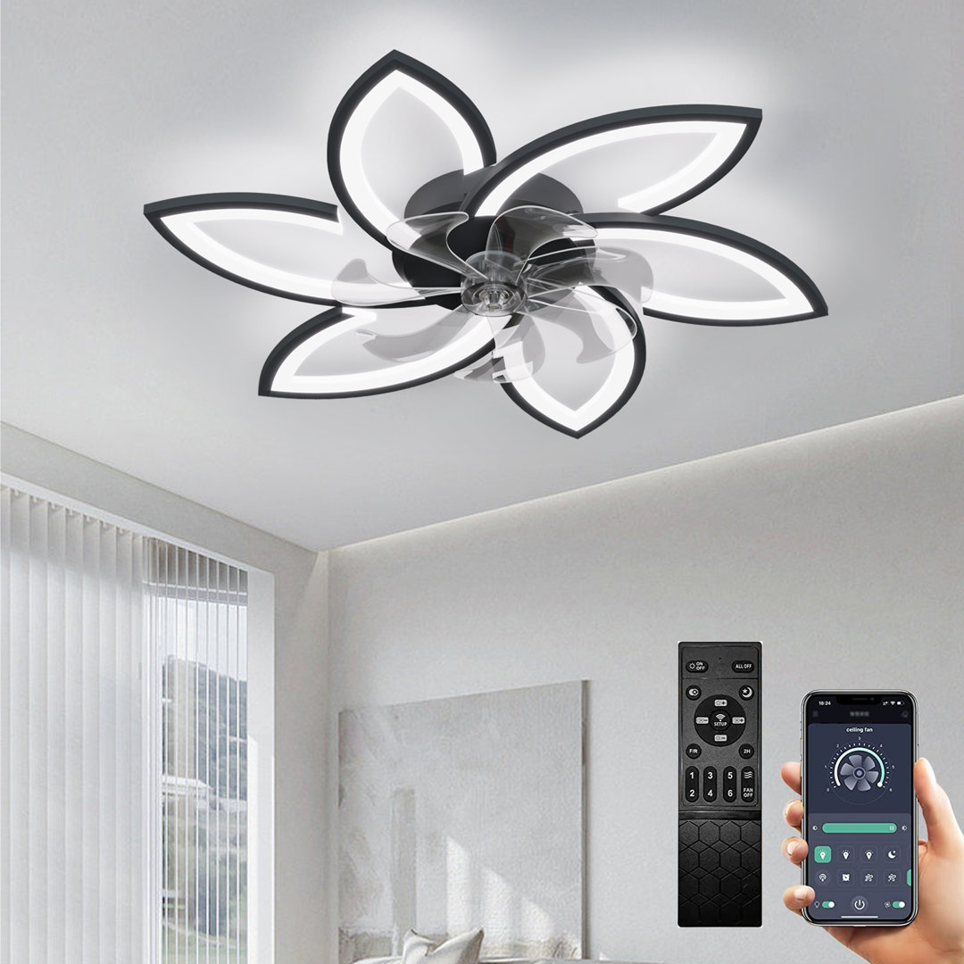 LED ceiling fan with lighting, creativity 6 -light, quiet dimmable ceiling light with remote control and app