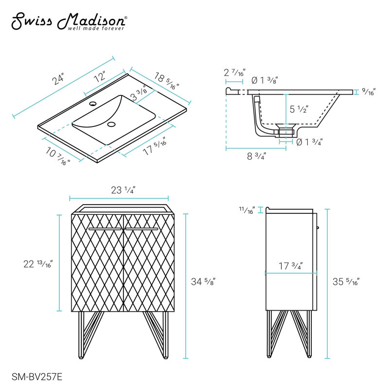 Meuble-lavabo de 24 po Annécy, Gris diamant
