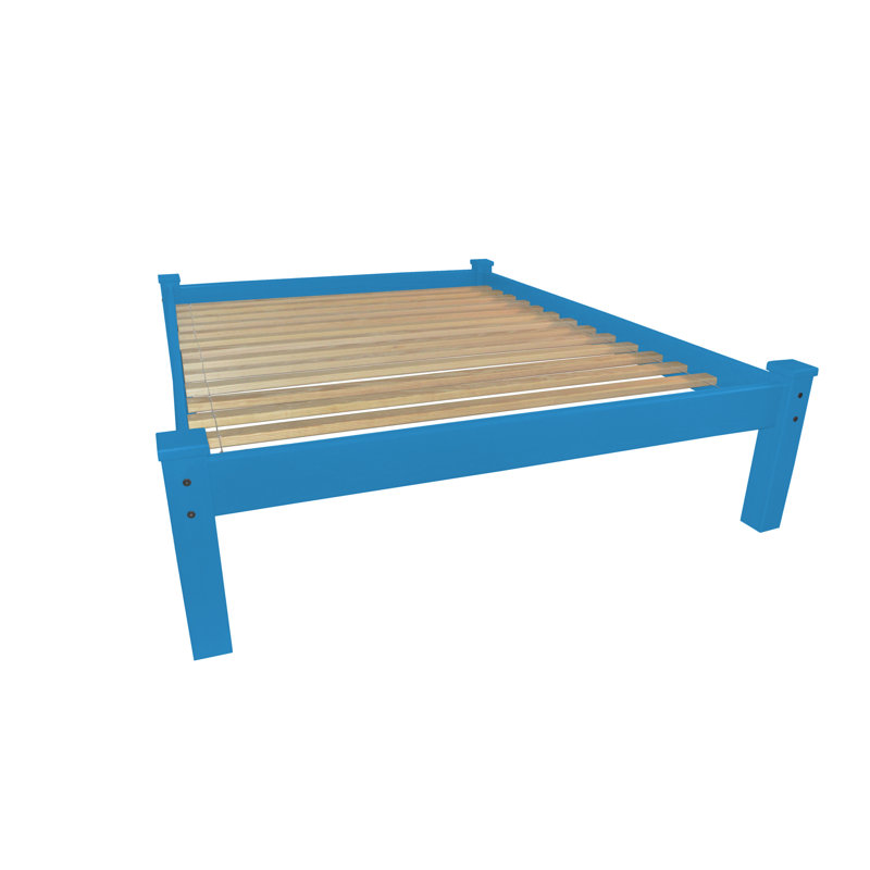 Base de lit en bois massif Anaaya, Bleu, Grand