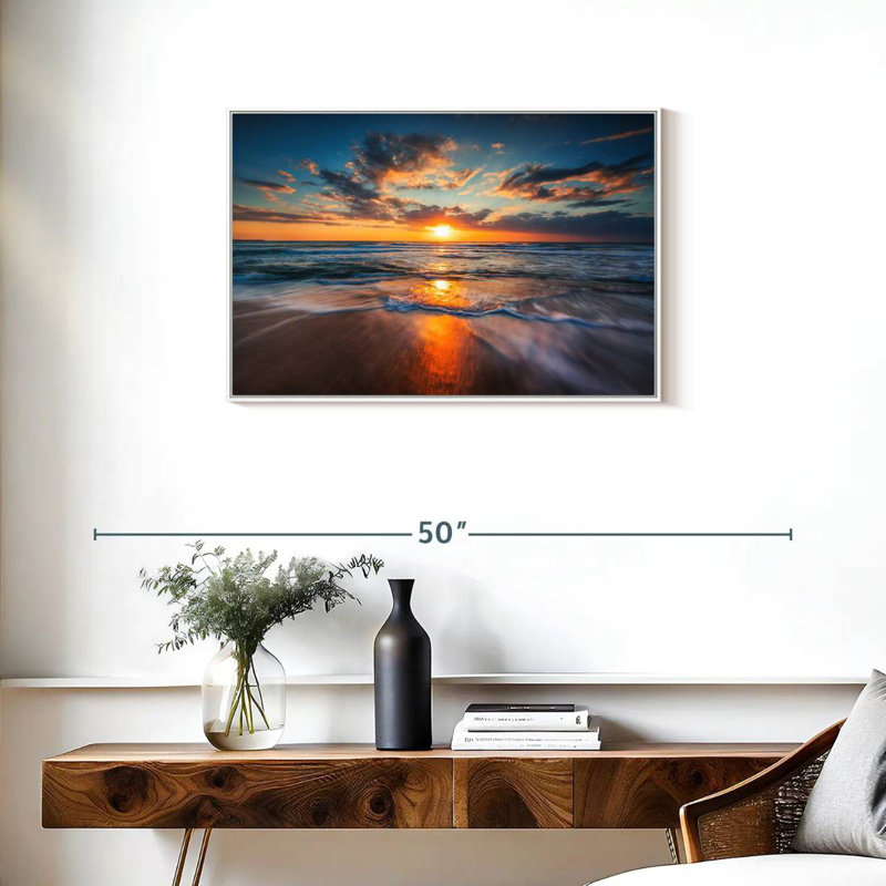 Été, océan, lever de soleil, Cadre flottant blanc, 31 po x 21 po