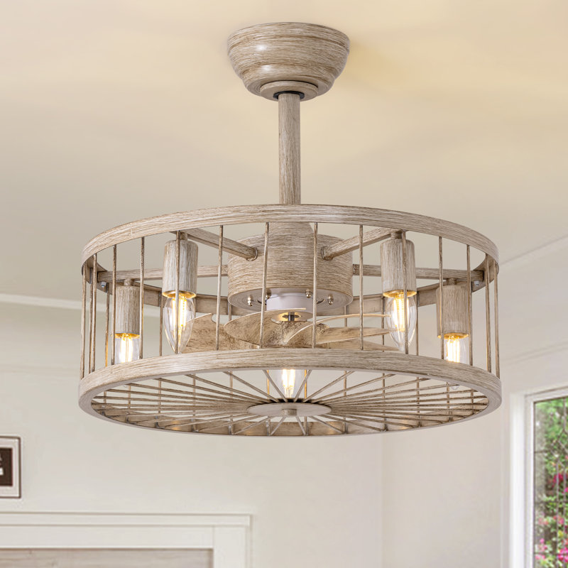 Ventilateur de plafond en cage de 20 po avec ensemble d'éclairage et télécommande Buffy, Blanc antique