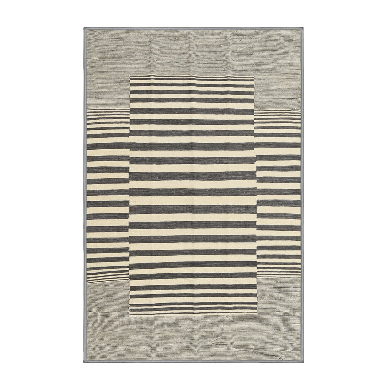 Tapis contemporain noir / gris, Rectangle 2 pi x 5 pi