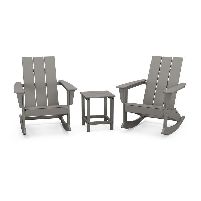 POLYWOOD x Sol 72 Jamarion 3-Piece Adirondack Rocking Chair Set, Slate Gray