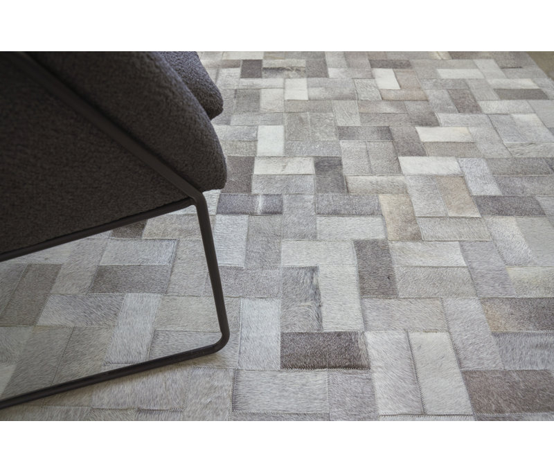 Natural Hide Cowhide Geometric Area Rug in Silver, Rectangle 11'6" x 14'6"