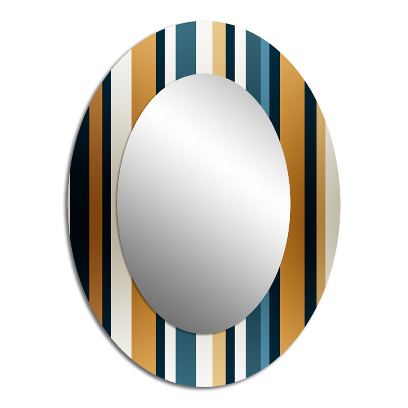Elegant Gold And White  Striped Pattern - striped  Decorative Mirror, Gold Large Wall Mirror, Printed Metal Art, Oval