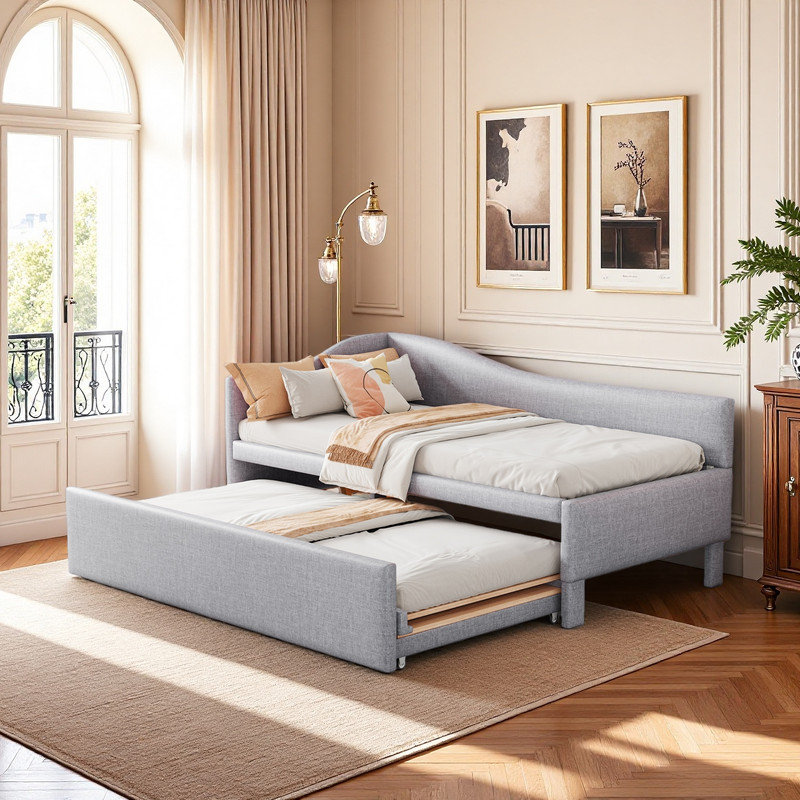 Twin Size Daybed with Pop-Up Trundle, Gray