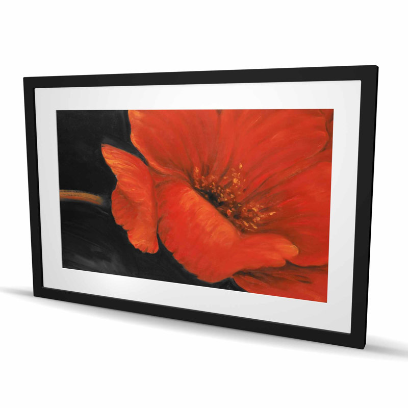 Fleur rouge - imprimé mat noir encadré pour la décoration du salon, H 24 po x l 36 po, Noir