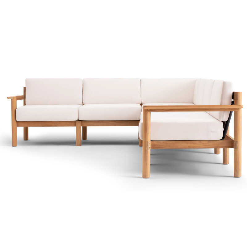 Haven 6-Piece Teak Outdoor Sectional with Sunbrella Cushions and Wooden Armrest, Sunbrella Canvas