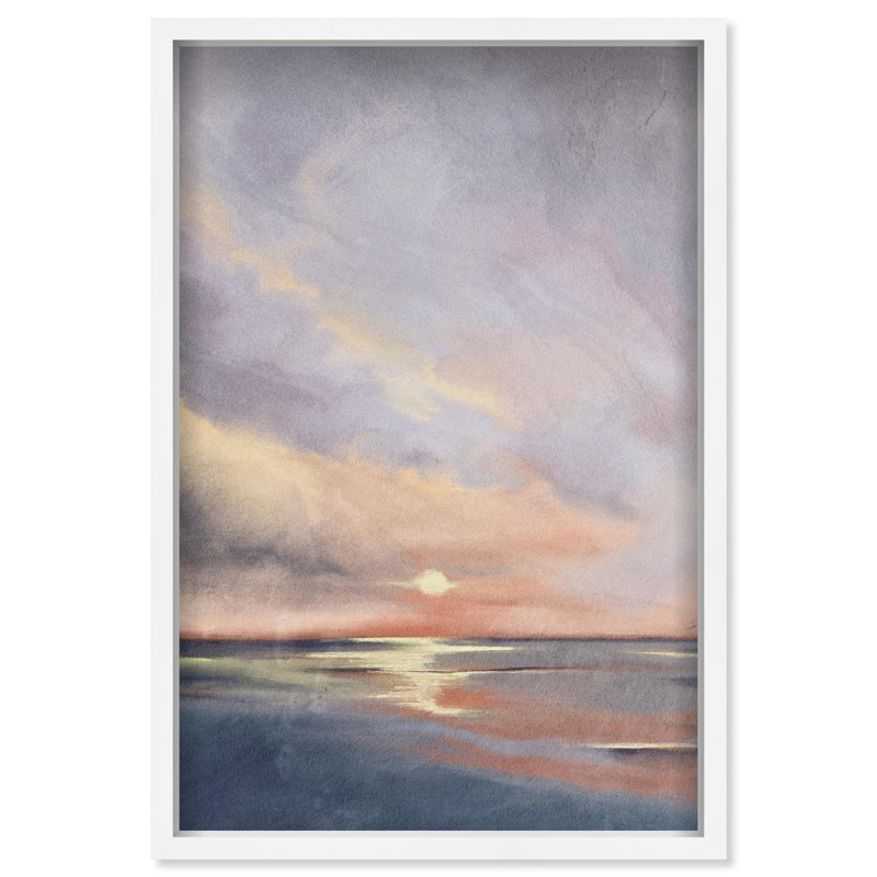Oliver Gal Sunset Reflection Coastal Landscape - Luxury Shadowbox Framed Wall Art, 46.5" H x 31.5" W, White