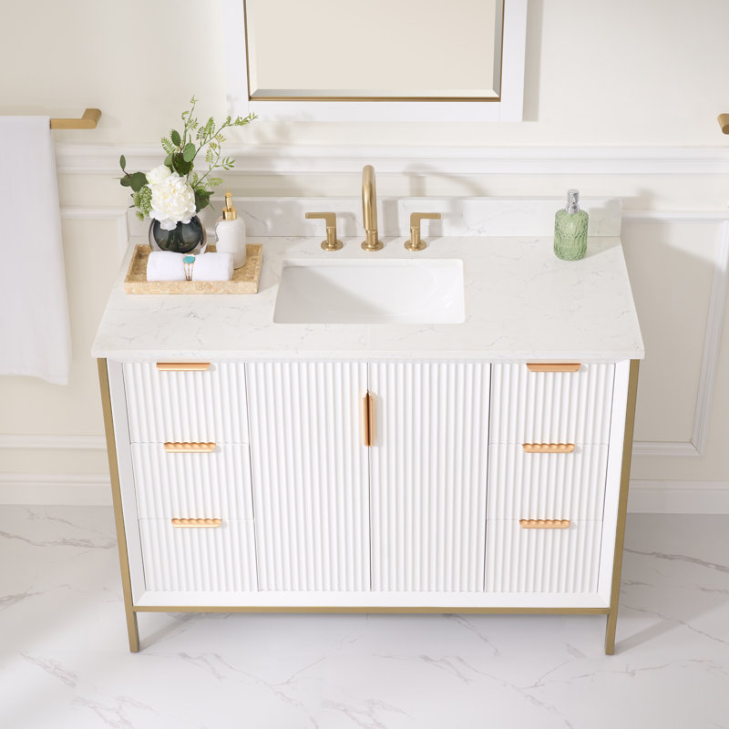 Zealyn 35'' H x 48" W Bathroom Vanity With Stain-resistant Carrera White Quartz Top and Single Sink
