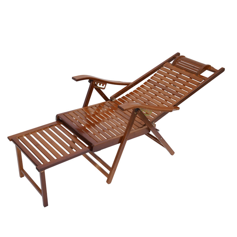 Bamboo Folding Lounge Chair Reclining Chair With Adjustable Backrest And Massage Hammer