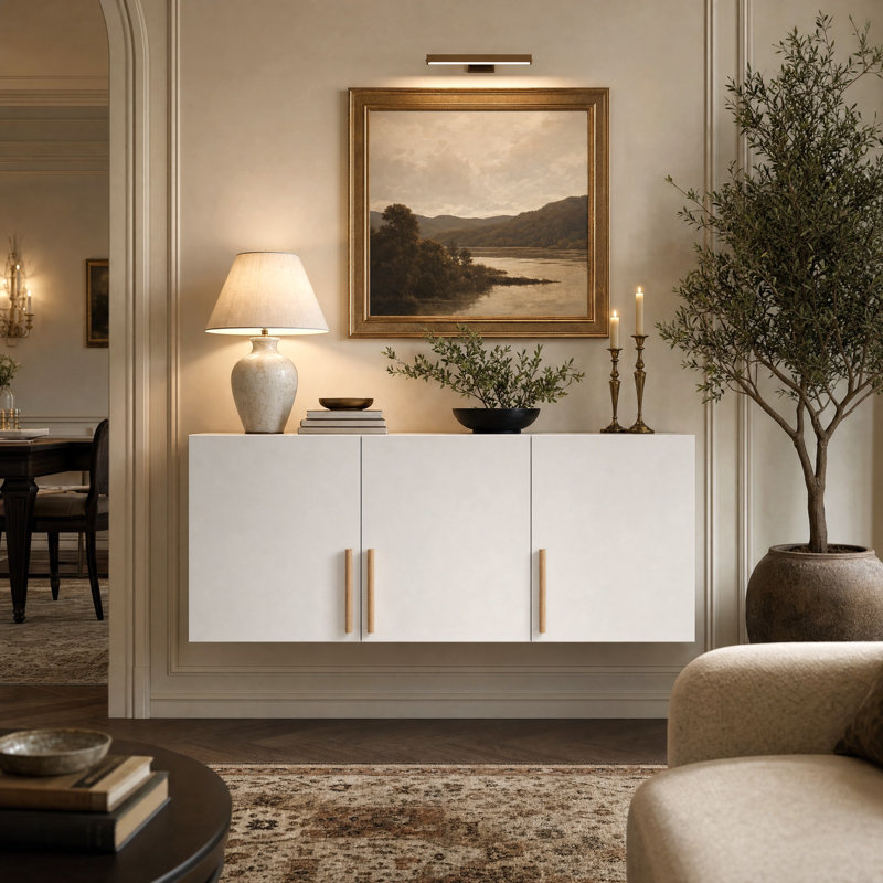 Armoire de rangement supérieure à 3 portes de 120 cm de large avec 2 grandes étagères pour l'organisation de votre garde-robe, chambre et placard.