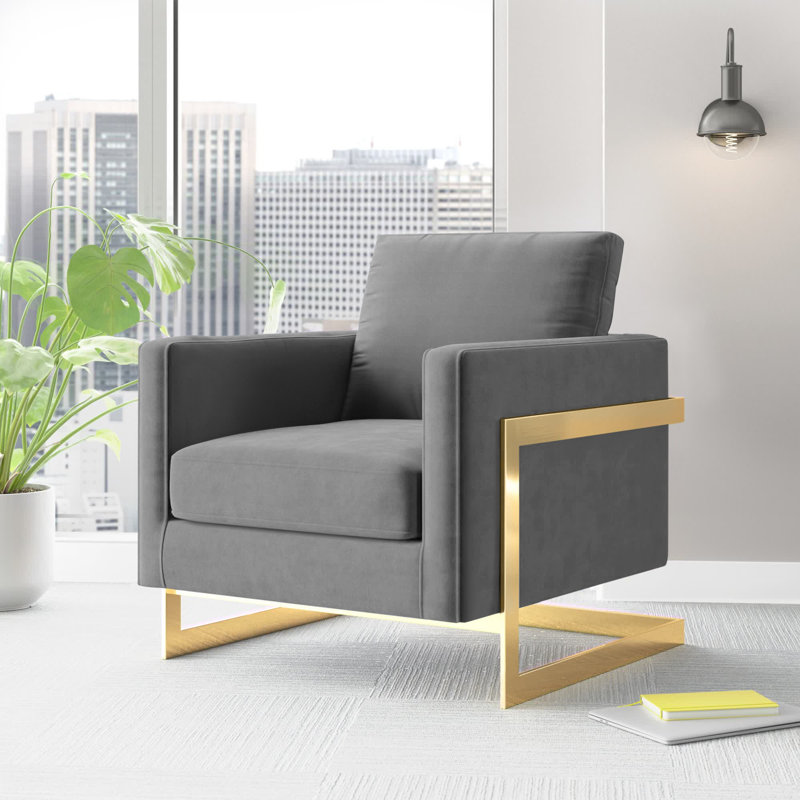 Fauteuil d'appoint en tissu Posse, Polyester gris, Or