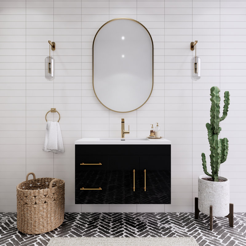 Spring 36'' Single Bathroom Vanity with Acrylic Top, Gloss Black