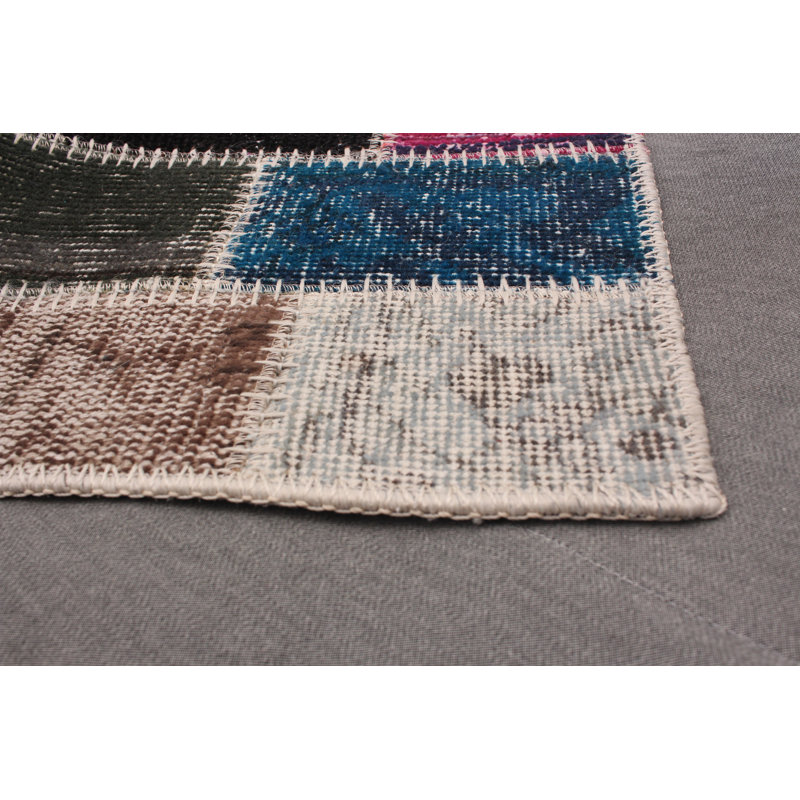 Tapis de couloir en laine noué à la main de conception unique 3 pi 3 po x 10 pi 1 po Berenise Tapis décoratif en gris clair/vert/taupe