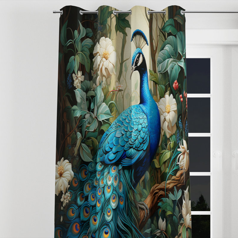 Rideau occultant moderne avec œillets Teal Peacock, L 52 po x L 108 po, Œillets argentés