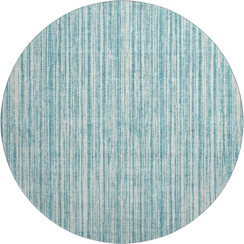 Premium Machine Washable Prisco Teal Rug, Round 8'