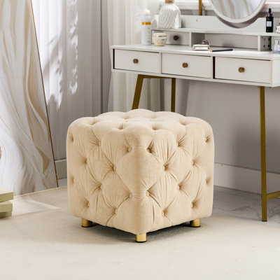 Siège en velours beige - élégant et confortable. Rangement dissimulé. Idéal pour la chambre à coucher, la table de bout moderne et polyvalente. Velours doux, fabrication. Pour la chambre à coucher