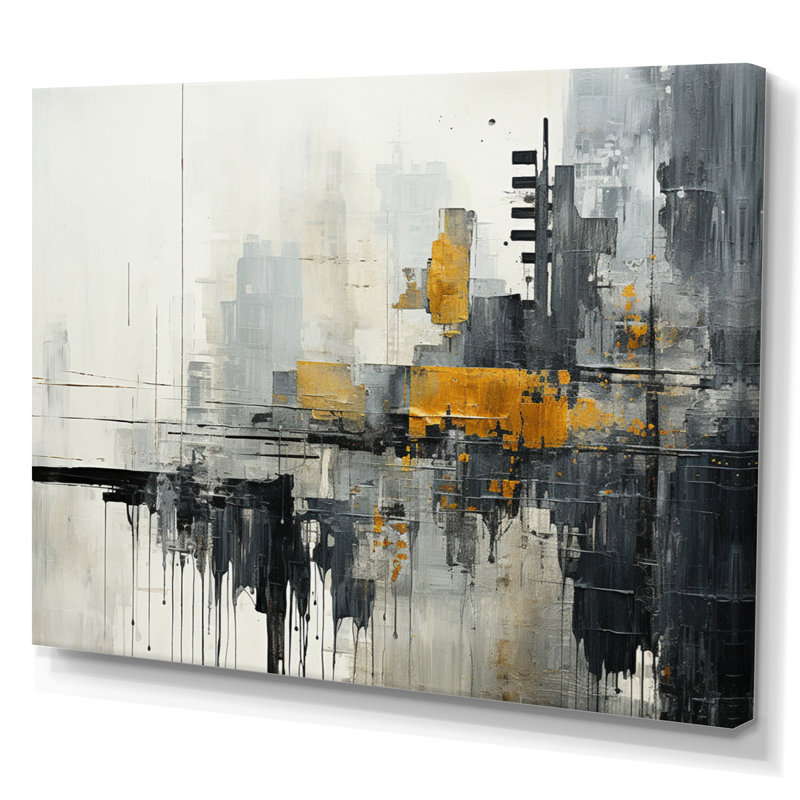 Paysage urbain abstrait III - Collages abstraits, art mural, Toile tendue, H 16 po x l 32 po x P 1 po