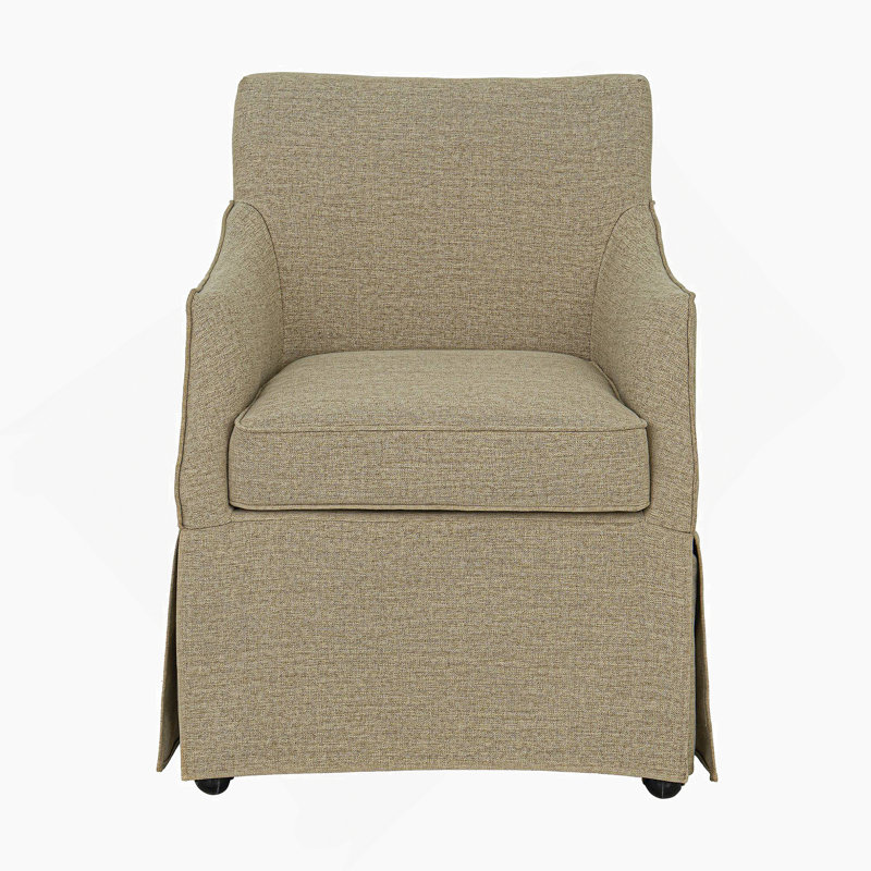 Chaise avec accoudoirs de salle à manger rembourrée avec roulettes cachées London, Beige