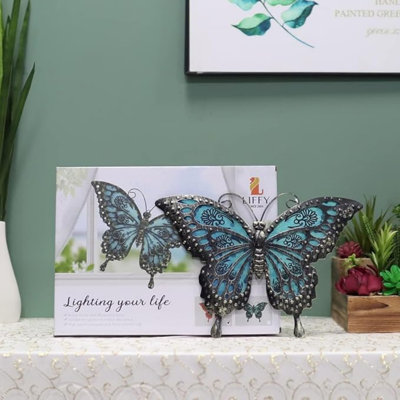 Métal papillon décoration murale en verre extérieur art mural 12 "suspendus décorations de jardin intérieur maison ornements décoratifs pour patio cour clôture chambre salon