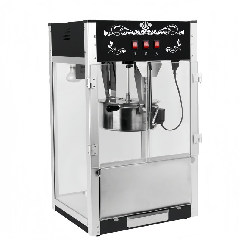 Machine à maïs soufflé 16 oz pour comptoir 16 oz pour 80 tasses par lot, avec 3 portes en verre trempé à cadre de contrôle en acier 1 cuillère et 2 cuillères
