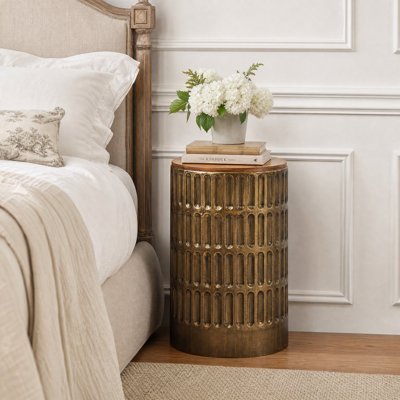 21.3" H Drum End Table with Hidden Storage and Ribbed Design