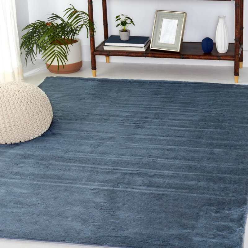 Faux Rabbit Fur Performance Machine Washable Solid Color Rug, Rectangle 5' x 7'