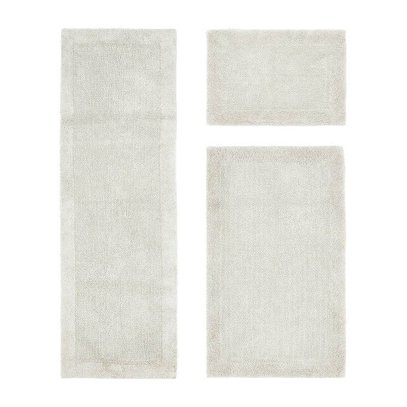 Merkel 100% Cotton 2370 GSM Tufted Reversible 3-Piece Bath Rug Set – Ultra Soft, Highly Absorbent, Machine Washable, OEKO-TEX Certified, Ideal for Shower, Bathtub & Vanity, Ivory