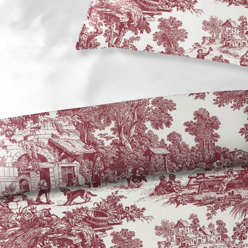 Elysees 100% Cotton Toile Room Darkening Rod Pocket Single Curtain Panel, 50" W x 84" L, Red