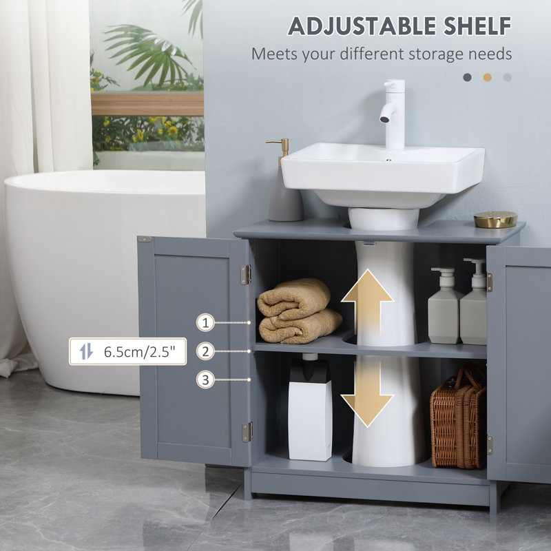 Gray MDF Pedestal Under Sink Bathroom Cabinet with Shelf