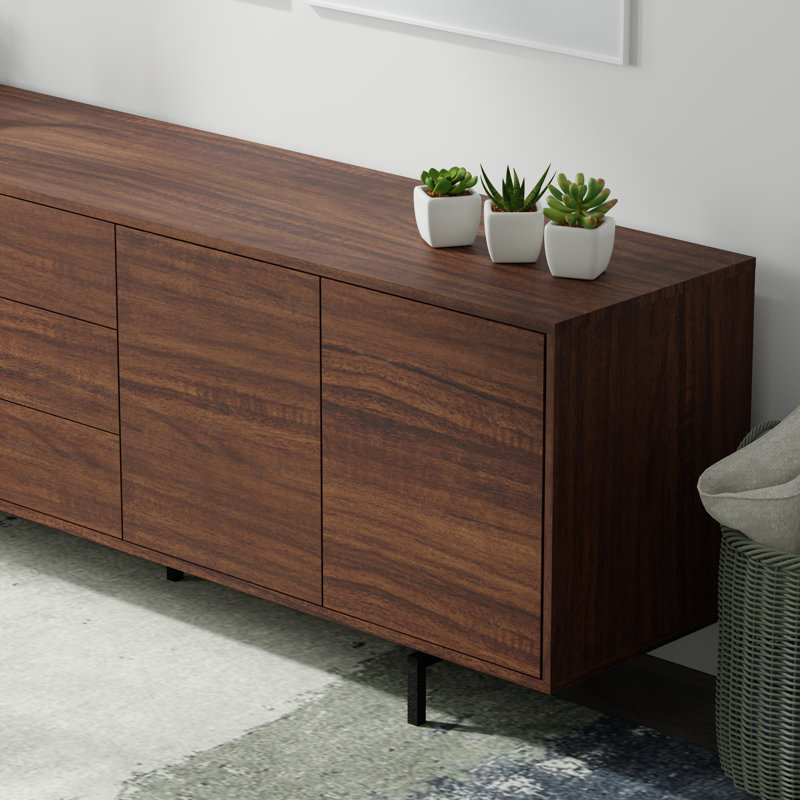 Anirvin Unfinished TV Stand for TVs up to 88", Walnut/Black