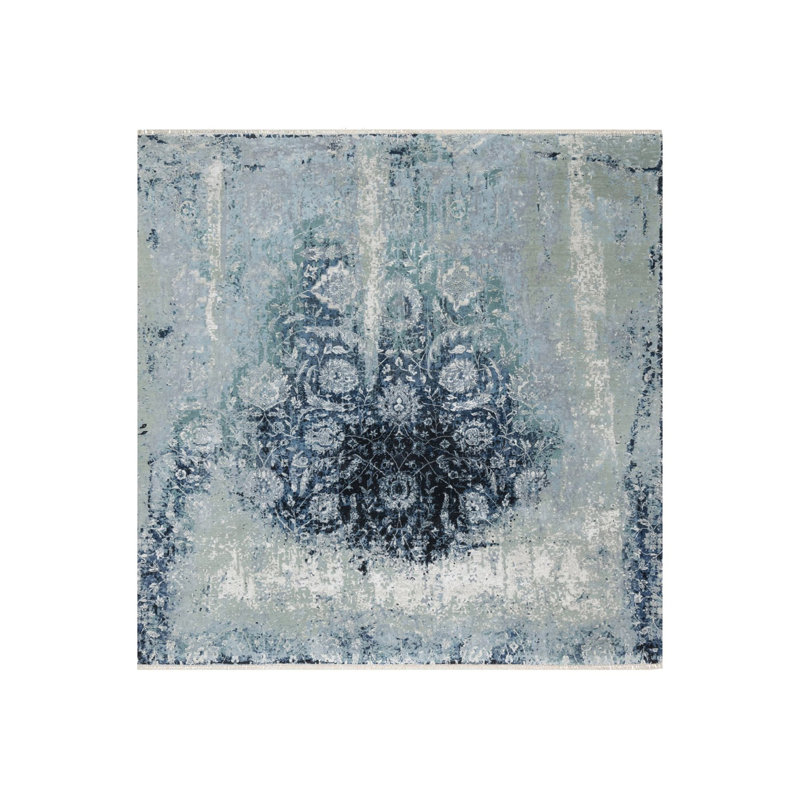 Tapis carré gris en laine et soie noué à la main 10 pi 1 po x 10 pi 4 po C320F57F1B514A47B4FA6524CA18A4A1