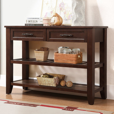 Console avec tiroirs et tablettes de rangement, buffet en bois massif de style Mid-Century