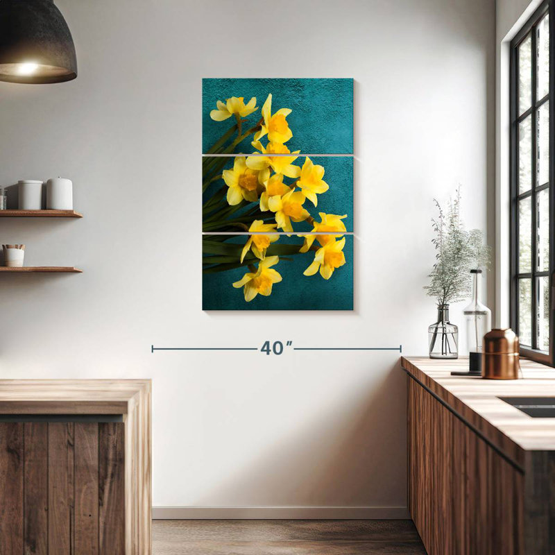 Harnek Daffodils On Teal, 38" H x 24" W
