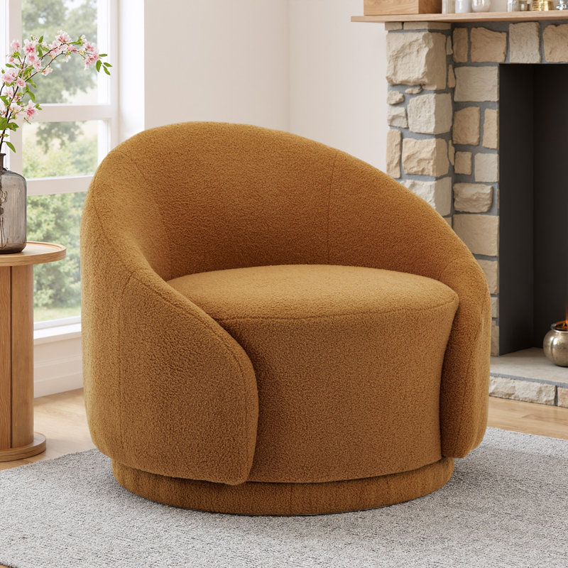 Aunna Upholstered Swivel Barrel Chair, Rusted Orange Boucle