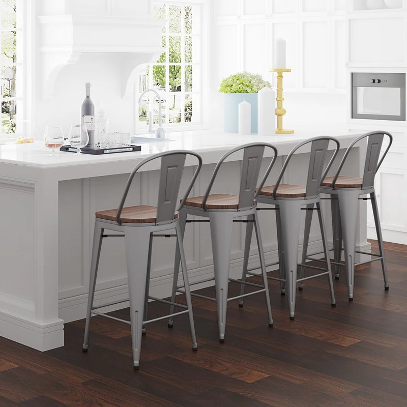 Rosenberry Counter Stool with Metal Frame, Silver, Counter Stool (24” Seat Height)
