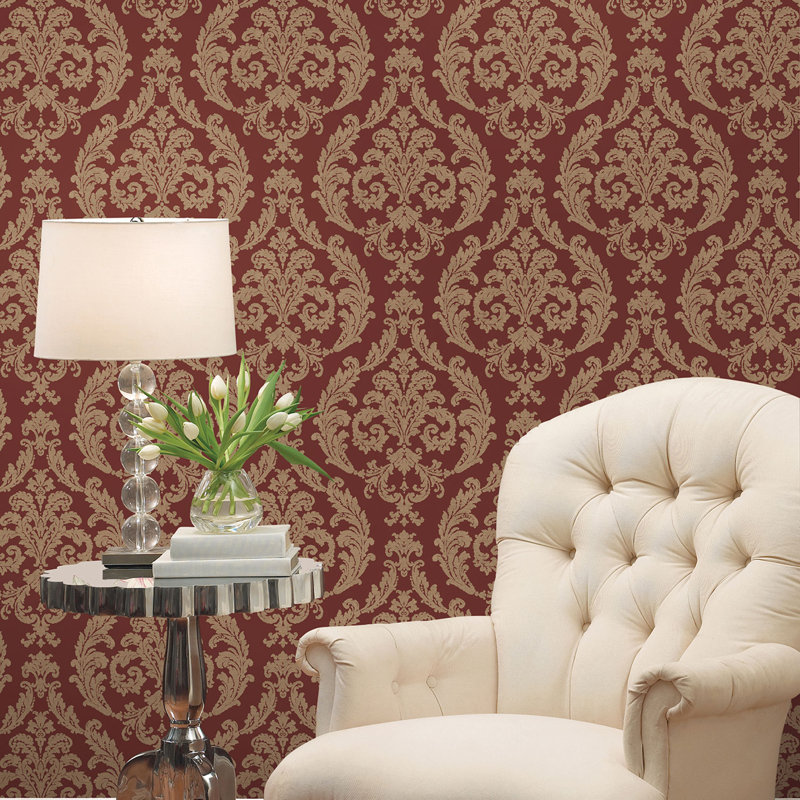 Palazzo 2 Silk Damask Wallpaper Roll, Red