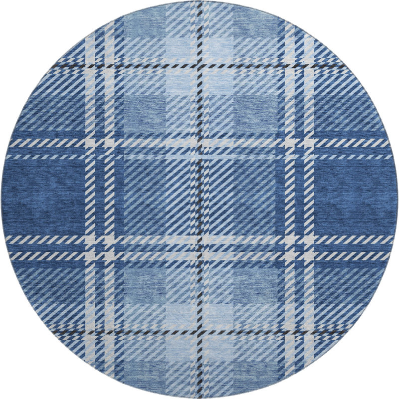 Tapis bleu marine de qualité supérieure lavable à la machine Prisco, Rond 8 pi