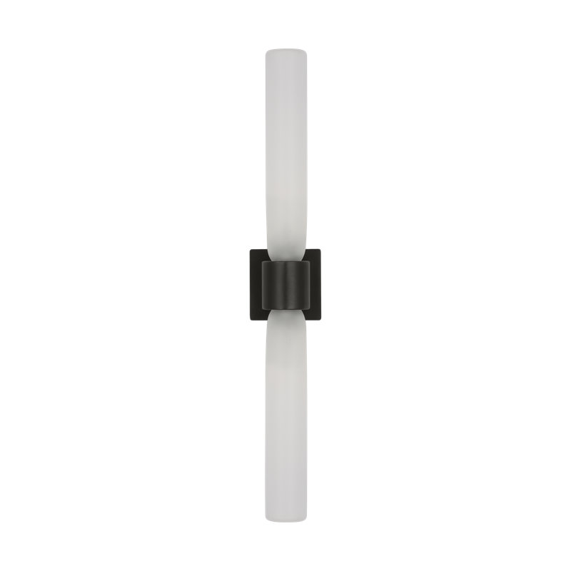 Kelly Wearstler Volver 2-light Large Double Sconce in Bronze with Clear Etched Glass shade, Bronze, 28.9" H x 3.7" W x 4.5" D