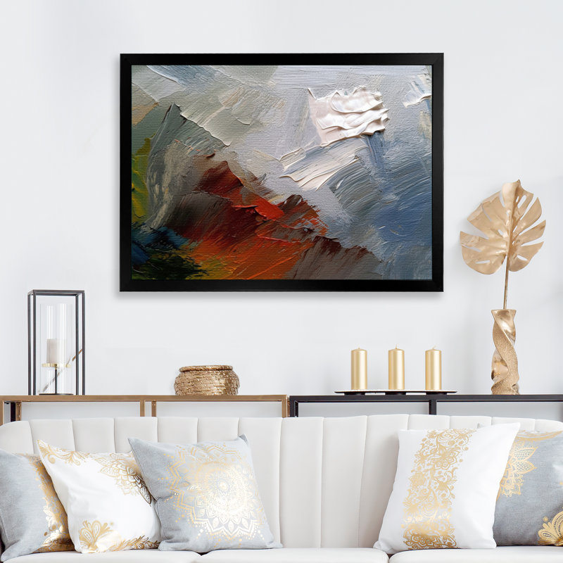 Sentiment d'automne abstrait rouge orange bleu I - peinture abstraite murale, salon, H 24 po x l 32 po x P 1 po