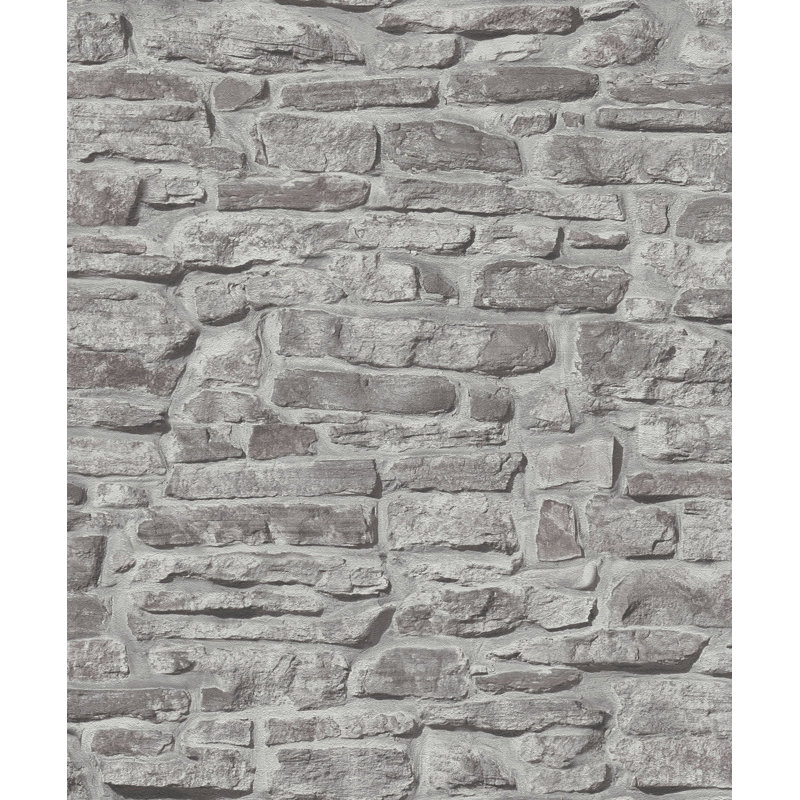 Bricks and More Collection Rustic Stone Wall Wallpaper Roll, Gray