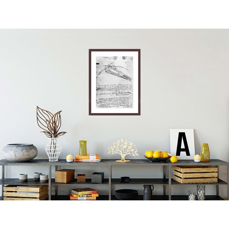 Design for a flying machine folio 74v 143 by Leonardo da Vinci -Framed Giclee Print, H 29,5 po x l 22,9 po